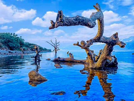 panoramic view of the beauty of the coast in Indonesia.の写真素材