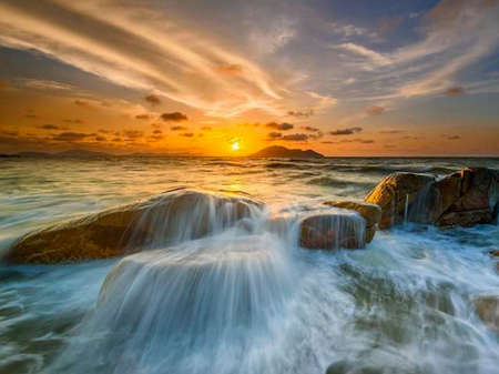 the beauty of the panorama of the sunset landscape on the coast of Indonesia.の写真素材