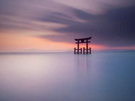 the beauty of the orange sunset in Indonesiaの写真素材