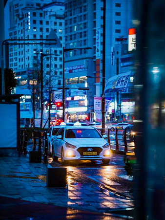 City streets at nightの写真素材