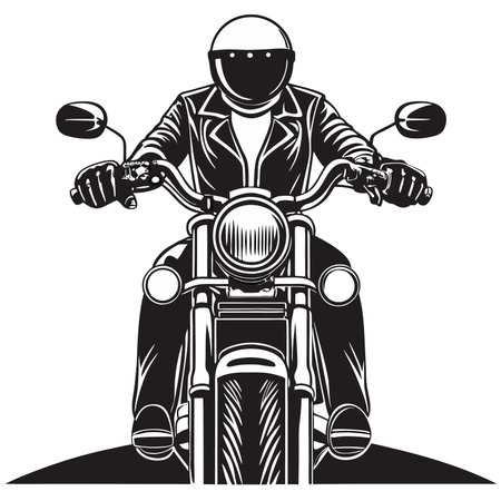 a motorcyclist wearing a helmet and jacket rides a motorcycle in a flat design style, ideal for...