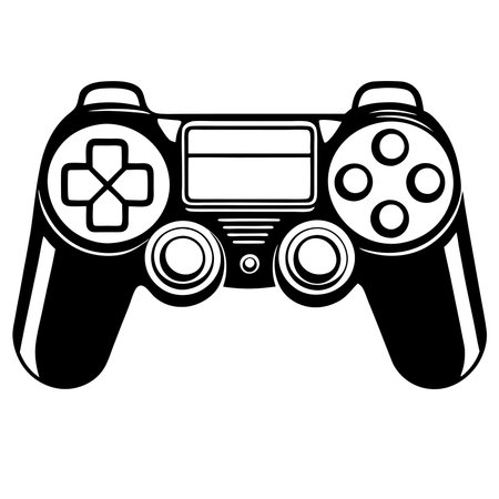 High-quality flat design illustration of a sleek black video game controller, perfect for gaming...