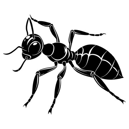High-quality PNG illustration of a detailed black ant carrying a leaf, perfect for educational materials, nature-themed designs, and eco-friendly marketing projects. Fully isolated with transparency for easy integration.のイラスト素材