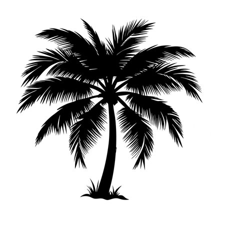 Minimalist black silhouette of a tropical palm tree, perfect for logos, branding, web design, and print materials. Ideal for summer, vacation, or nature-themed projects.のイラスト素材