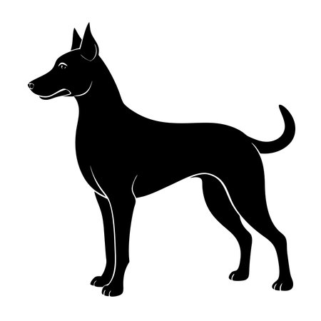 High-quality PNG silhouette of a sleek black dog, perfect for logos, icons, web design, and educational materials. Ideal for pet-related branding, digital art, and creative projects requiring transparent backgrounds.のイラスト素材