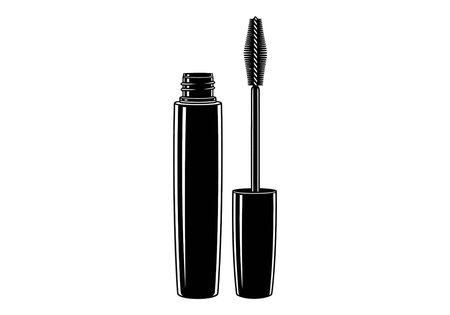 High-quality PNG image of a sleek black mascara tube with applicator brush, perfect for beauty product marketing, cosmetics advertising, and digital design projects. Ideal for commercial use with clean, isolated transparency.のイラスト素材
