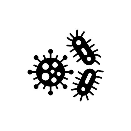 This vector illustration features black bacteria and virus cells on a white background, ideal for educational materials, medical presentations, or health-related marketing campaigns.のイラスト素材