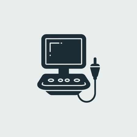 Minimalist vector graphic of a retro gaming setup featuring a classic CRT monitor and controller, ideal for tech, gaming, and nostalgia-themed projects.のイラスト素材