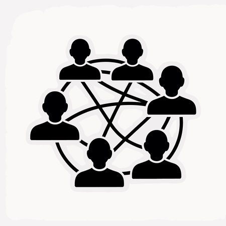 Minimalist vector illustration depicting a team of professionals connected in a network, ideal for...