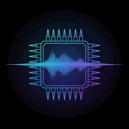 Modern vector design of a digital sound wave displayed on a microchip, ideal for technology, audio,...