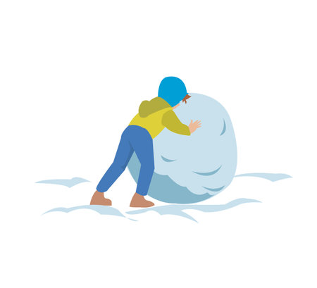 boy preparing to make a snowmanのイラスト素材