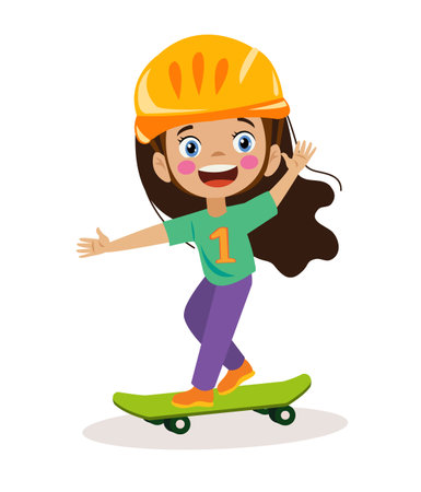 cute happy little girl skateboardingのイラスト素材