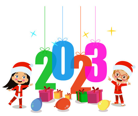 new year and happy kidsのイラスト素材