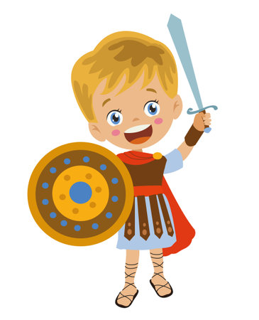 cute boy in roman military costumeのイラスト素材