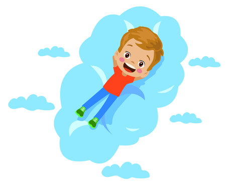 children lying in the direction of the clouds looking at whatのイラスト素材