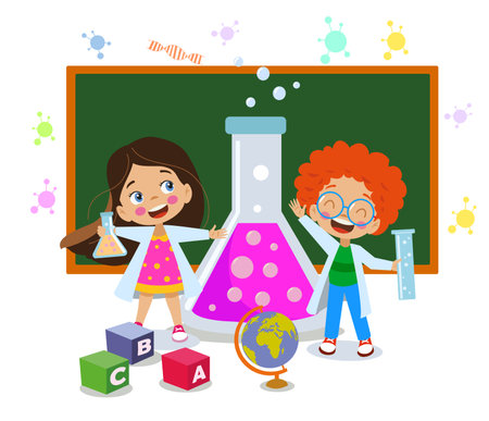 cute students experimenting in labのイラスト素材
