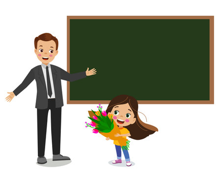 male teacher in front of the lesson board in the classroomのイラスト素材