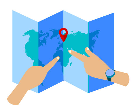 vector map icon and handsのイラスト素材