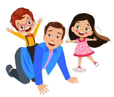 father playing with his child on his backのイラスト素材