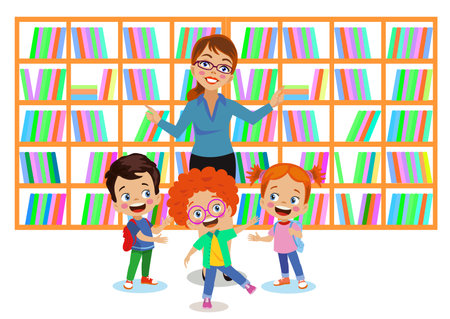 library books cute kids and teacherのイラスト素材
