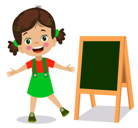 cute happy kids and chalkboardのイラスト素材