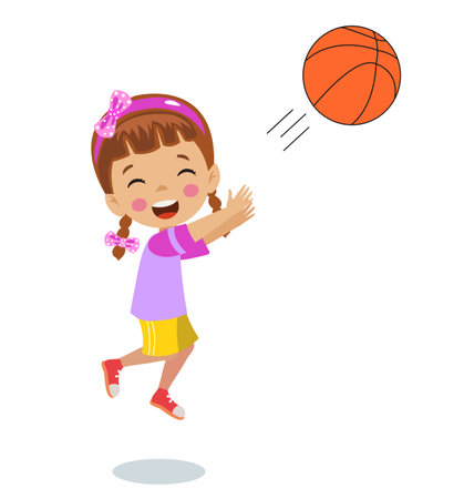 basketball ball and cute happy sports childrenのイラスト素材