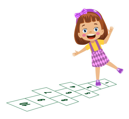cute happy kids playing hopscotchのイラスト素材