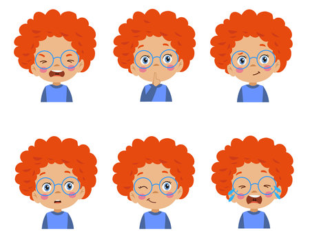 cute kid face expression emoji emoticon setのイラスト素材