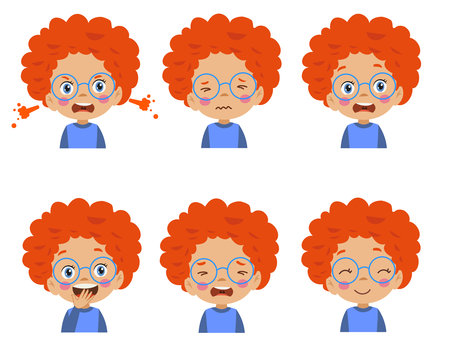 cute kid face expression emoji emoticon setのイラスト素材