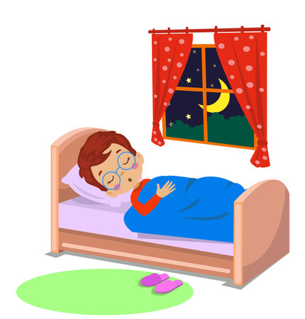 cute boy sleeping at nightのイラスト素材