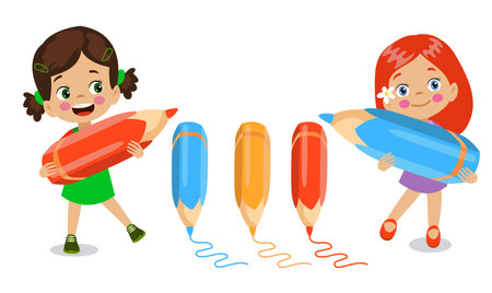 cute little children holding a pencilのイラスト素材