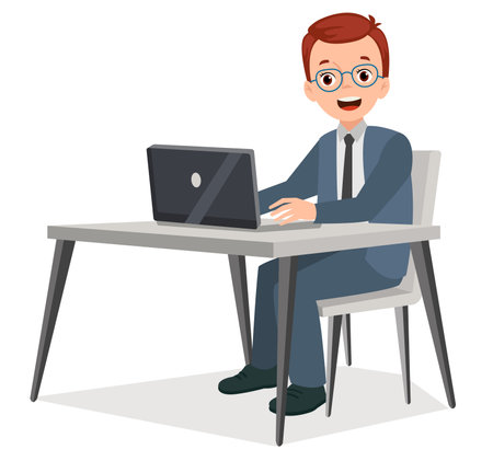 teacher working at desk at computerのイラスト素材