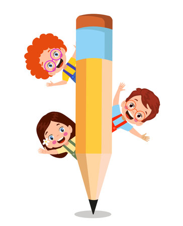 cute little boy holding a pencilのイラスト素材
