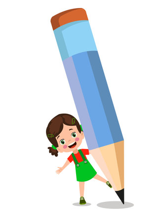 cute little boy holding a pencilのイラスト素材