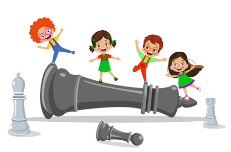 Cartoon Character Playing Chess Gameのイラスト素材