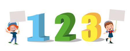 Cartoon kids with 123 numbers vector imageのイラスト素材