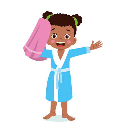 Little boy wearing bathrobe standing with towel vector imageのイラスト素材