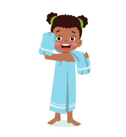Little boy wearing bathrobe standing with towel vector imageのイラスト素材