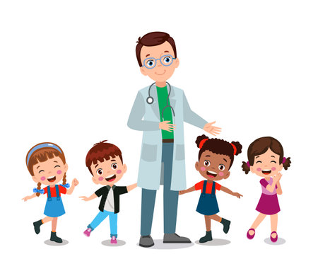 doctor and cute tiny studentsのイラスト素材
