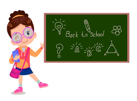Back to school. Card with funny cute girlのイラスト素材