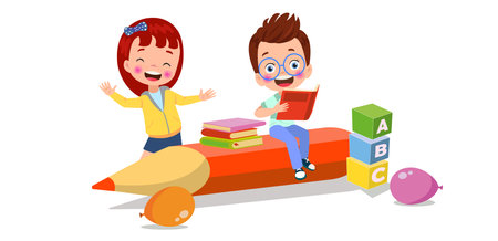 back to school school classroom and cute happy studentsのイラスト素材