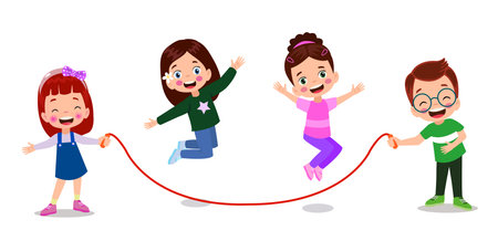 cute and happy kids jumping ropeのイラスト素材