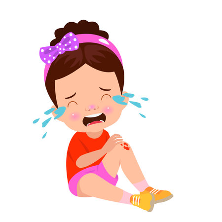 sad knee bleeding boy falling downのイラスト素材