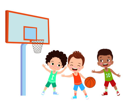 Vector Illustration Of Kid Playing Basketballのイラスト素材
