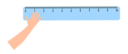 cute little boy measure length using hand spanのイラスト素材