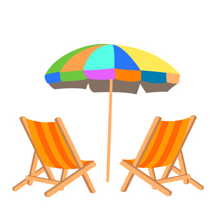 Illustration of Beach Chairs with Umbrellaのイラスト素材