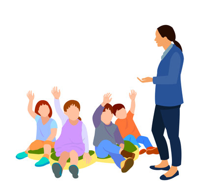 teacher and Hardworking Cute Boy Raising Finger Classのイラスト素材