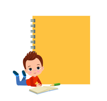Your text here cute boy holding note paperのイラスト素材