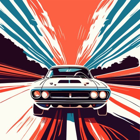 White car speed driving on asphalt road at daytimeのイラスト素材