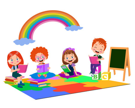 Vector Illustration Of Kids Playing in the clasroomのイラスト素材